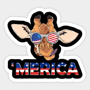 Merica Giraffe Wearing Sunglasses 4Th Of July American Flag Sticker
